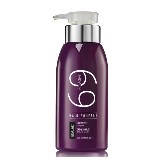 69 Curly Hair Pro Active Souffle Hair Cream - purple pump bottle front view