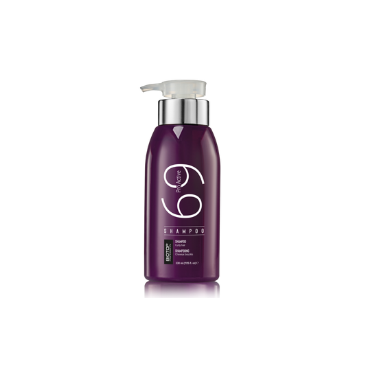 69 Curly Hair Pro Active Shampoo - purple pump bottle front view